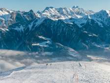 Pizol, Winter, Schnee, blauer Himmel, Nebelmeer, Pizolbahnen, Morgenstimmung, Skifahren, Piste