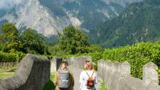 Fläsch, Weinglas, Rucksack-Weinprobe, Bündner Herrschaft, Maienfeld, Wein trinken, Picknick-Rucksack, Wein degustation, Herbst