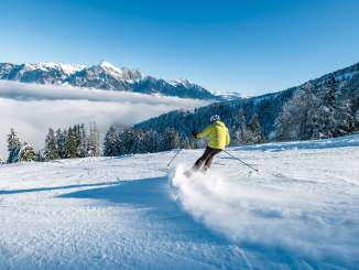 blauer Himmel, Morgenstimmung, Nebelmeer, Piste, Pizol, Pizolbahnen, Schnee, Skifahren, Winter