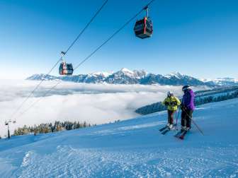 Pizol, Winter, Schnee, blauer Himmel, Skilift, Nebelmeer, Pizolbahnen, Morgenstimmung, Gondelbahn, Skifahren, Piste